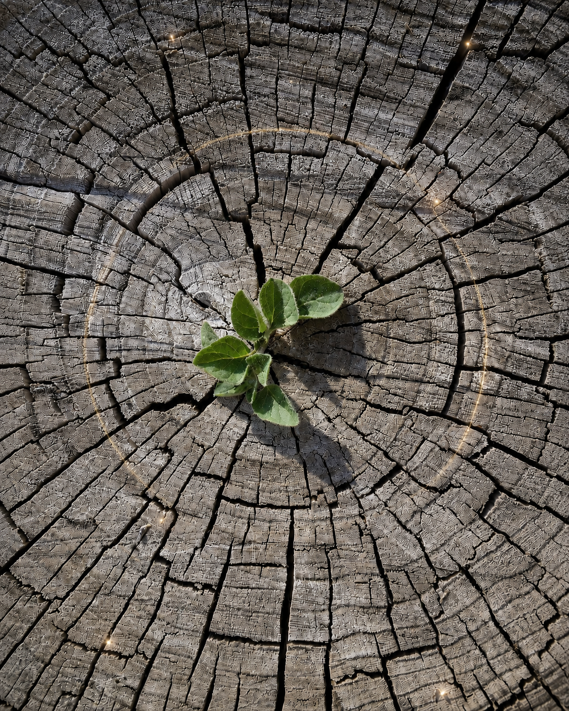 New growth on weathered wood for Everyday Enlightenment Coaching